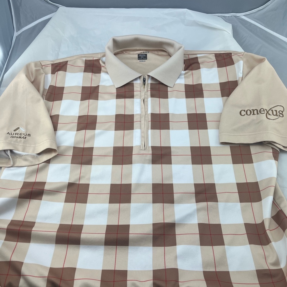 Men's Beige and Brown Checkered Polo Golf Shirt